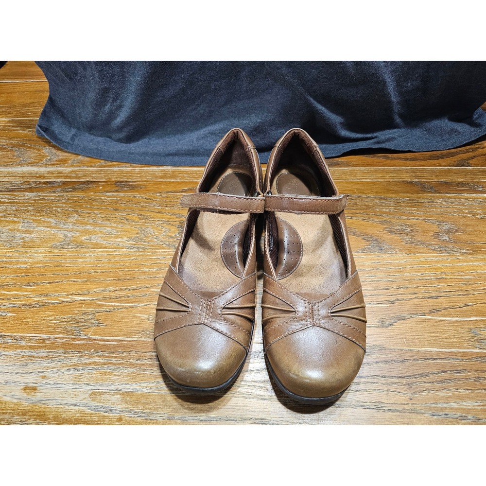 Bjorndal Hattie Brown Leather Mary Jane Flats Womens 7M Pleated Strap Shoes